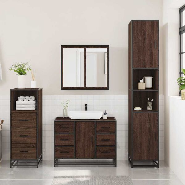 vidaXL Set Mobili da Bagno 3 pz Rovere Marrone in Legno Multistrato