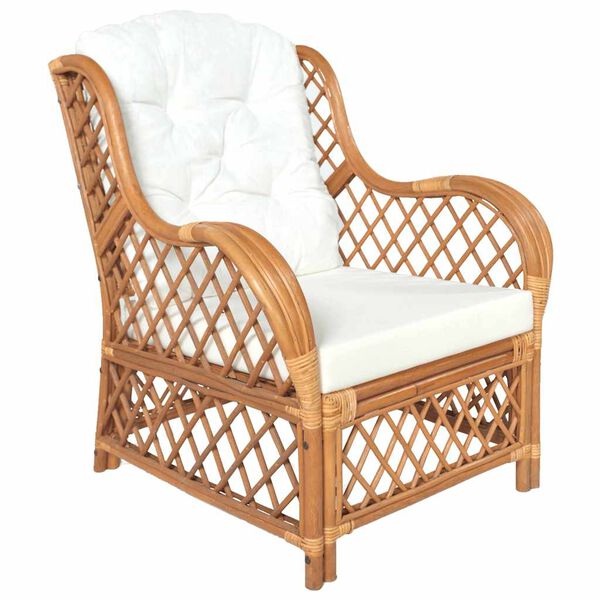 vidaXL Poltrona con Cuscino Marrone Chiaro in Rattan Naturale e Lino