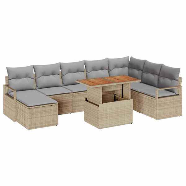 vidaXL Set Divano da Giardino con cuscino 9 pcs Beige e grigio