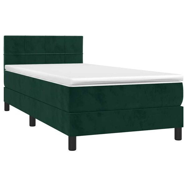 vidaXL Letto a Molle con Materasso e LED Verde Scuro 90x190 cm Velluto