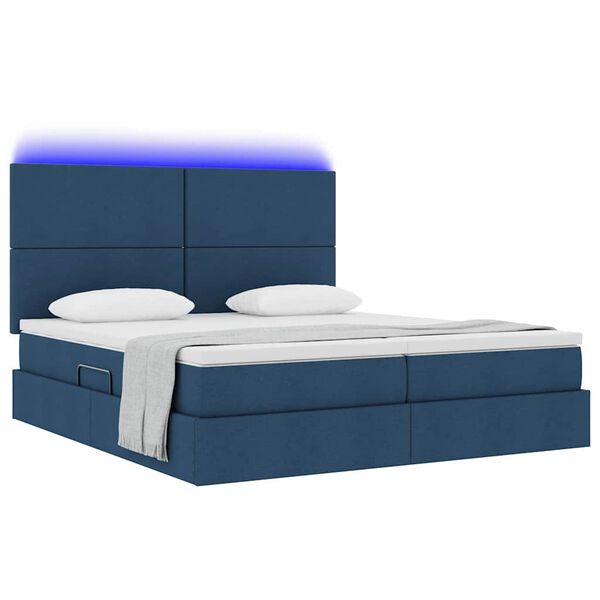 vidaXL Letto con luci a strisce a LED Blu 180 x 200 cm Tessuto