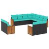 vidaXL Set Divani da Giardino 11 pz con Cuscini Nero in Polyrattan