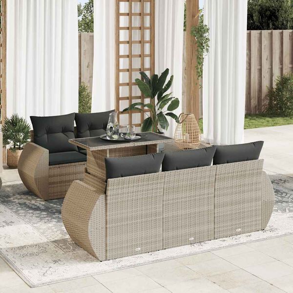 vidaXL Set Divano da Giardino 6pz con Cuscini Grigio Chiaro Polyrattan