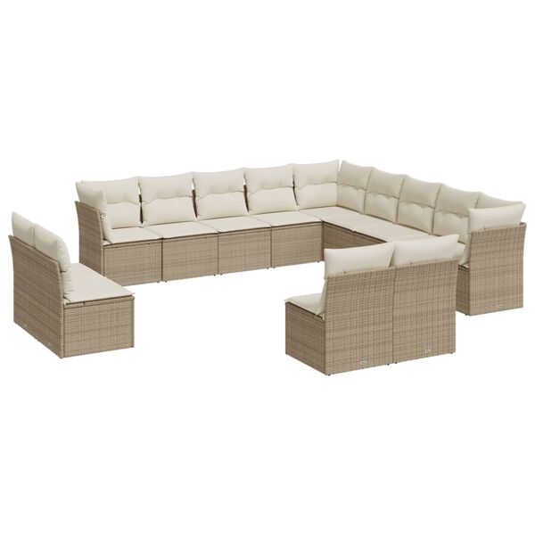 vidaXL Set Divano da Giardino 13 pz con Cuscini Beige in Polyrattan