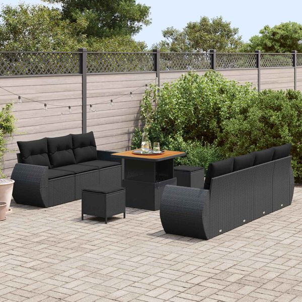 vidaXL Set Divano da Giardino con cuscino 10 pcs Nero polyrattan