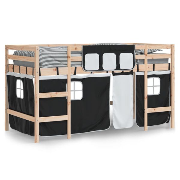 vidaXL Letto a Soppalco con Tende Bambini Bianco e Nero 80x200 cm Pino