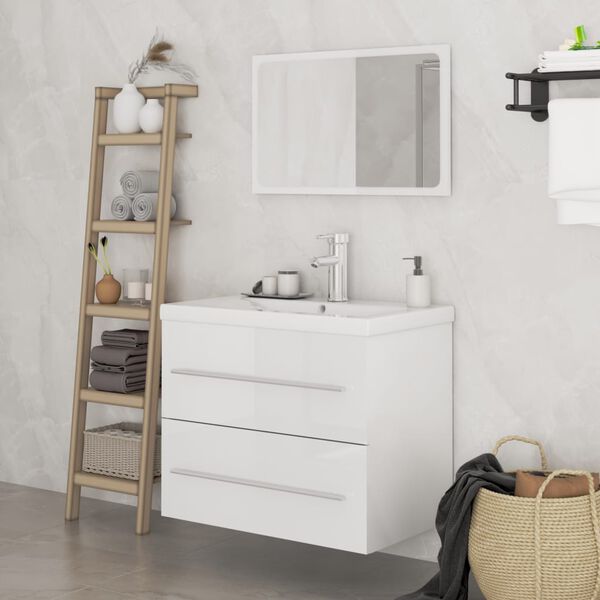 vidaXL Set Mobili da Bagno 3 pz Bianco Lucido