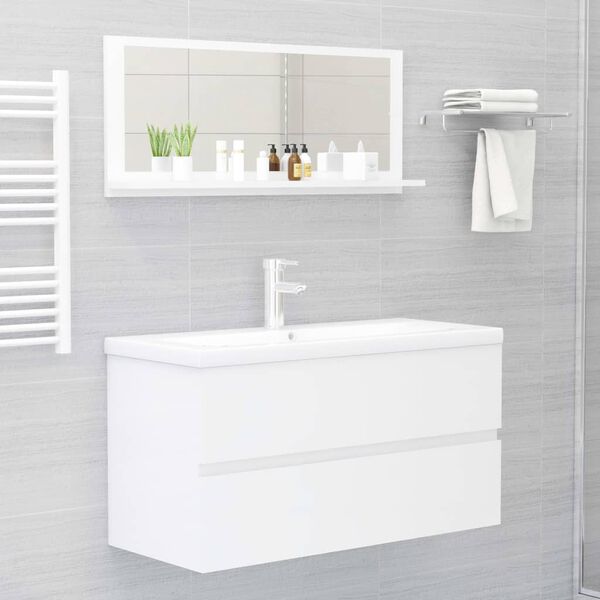 vidaXL Specchio da Bagno Bianco Lucido 90x10,5x37 cm Legno Multistrato
