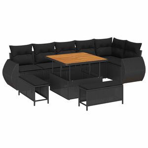 vidaXL Set Divano da Giardino 9 pcs Nero polyrattan