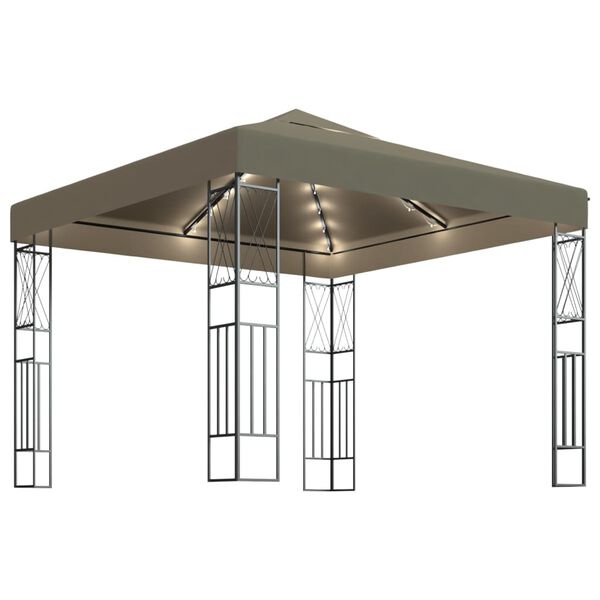 vidaXL Gazebo con Luci a Stringa LED 3x3 m in Tessuto Grigio Talpa