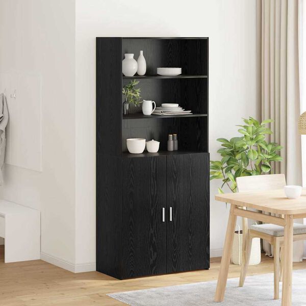 vidaXL Credenza Rovere Nero 80 x 42,5 x 185 cm Legno multistrato
