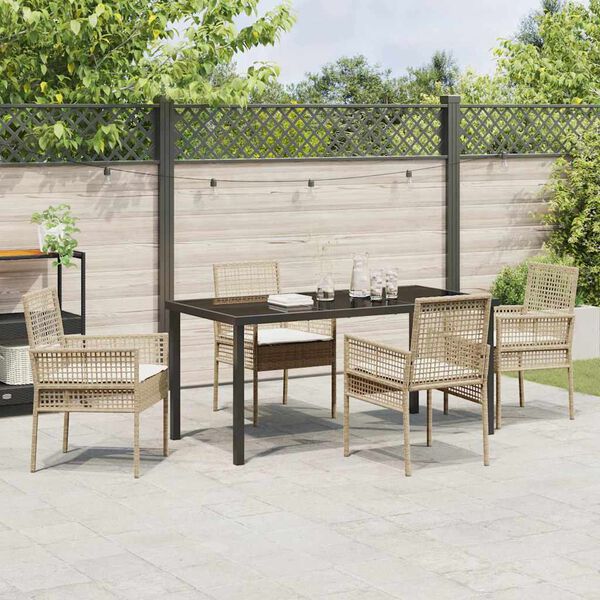 vidaXL Set da Pranzo per Giardino con cuscino 5 pcs Beige polyrattan