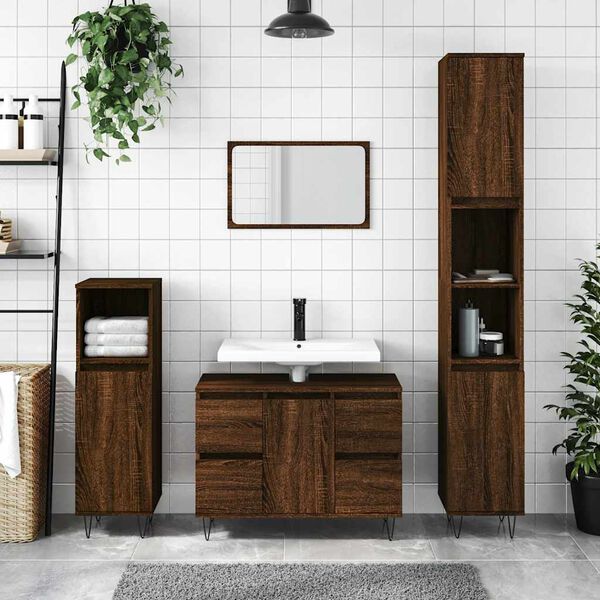 vidaXL Armadietto Bagno Rovere Marrone 80x33x60cm in Legno Multistrato