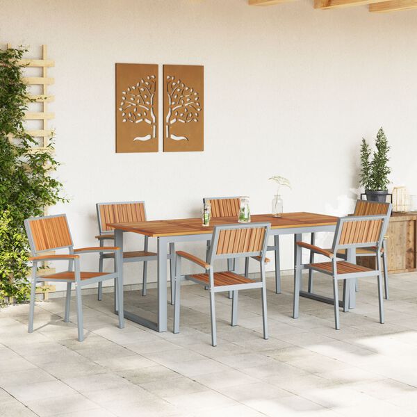 vidaXL Set da Pranzo per Giardino 7 pcs Grigio e marrone