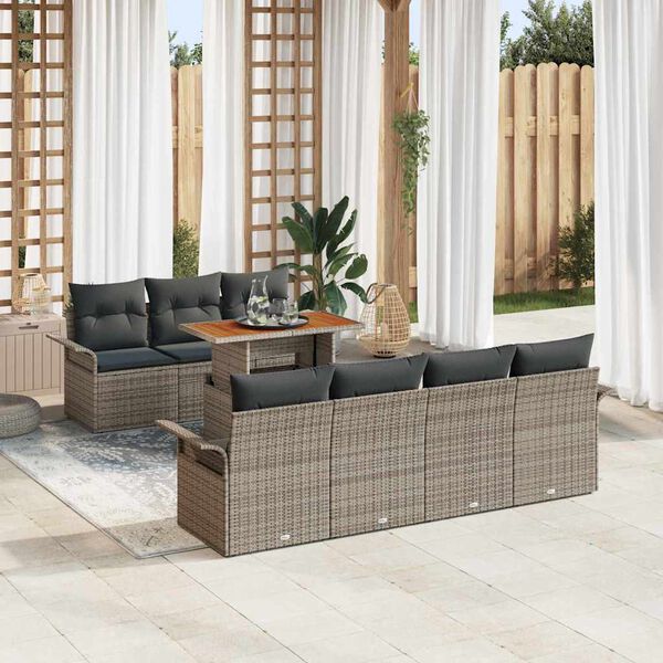 vidaXL Set Divano da Giardino 8 pcs Grigio Poly Rattan