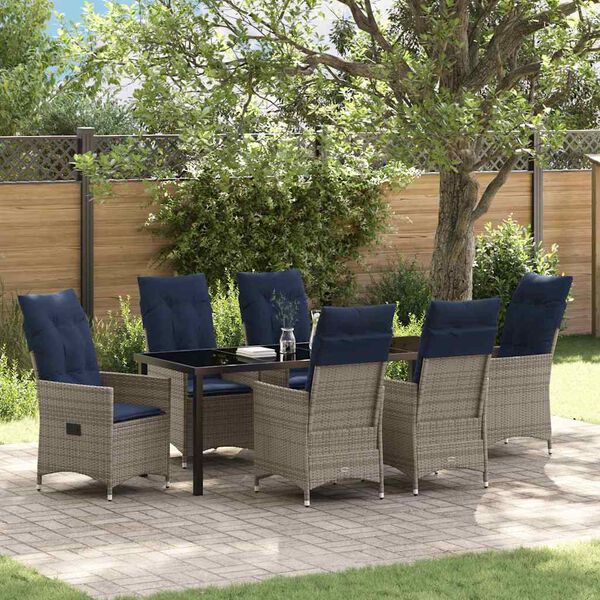 vidaXL Set di tavolo e sedie con cuscino 7 pcs Grigio Rattan in PE