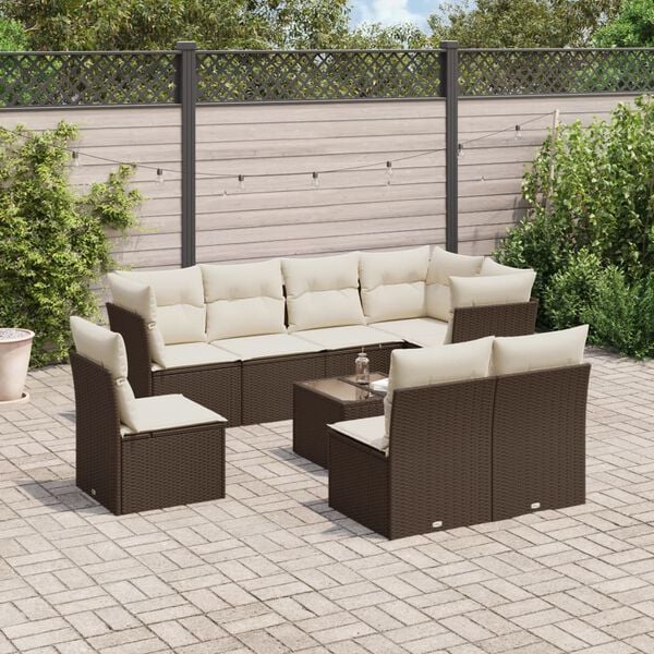 vidaXL Set Divani da Giardino 9pz con Cuscini Marrone in Polyrattan