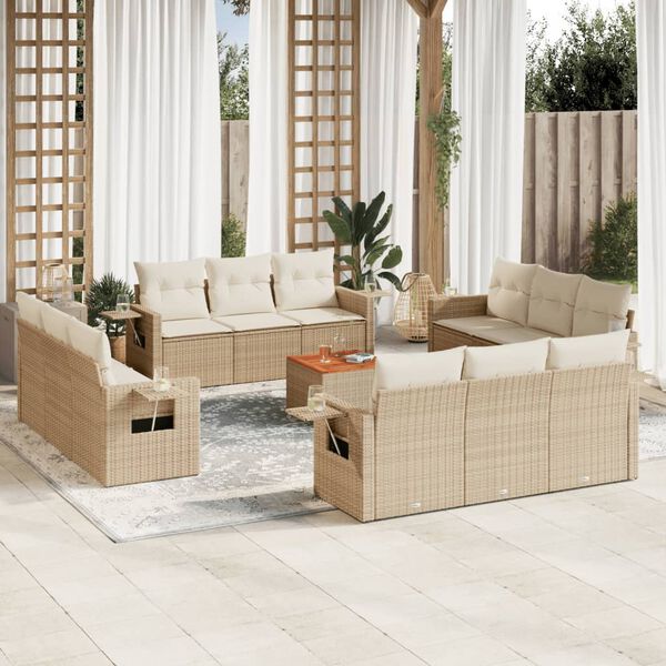 vidaXL Set Divano da Giardino 13 pz con Cuscini Beige in Polyrattan