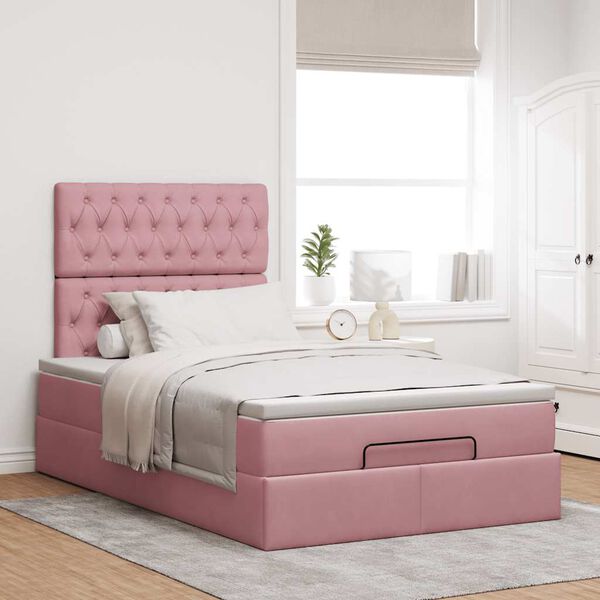 vidaXL Struttura Letto Pouf con Materassi Rosa 120x190 cm Velluto