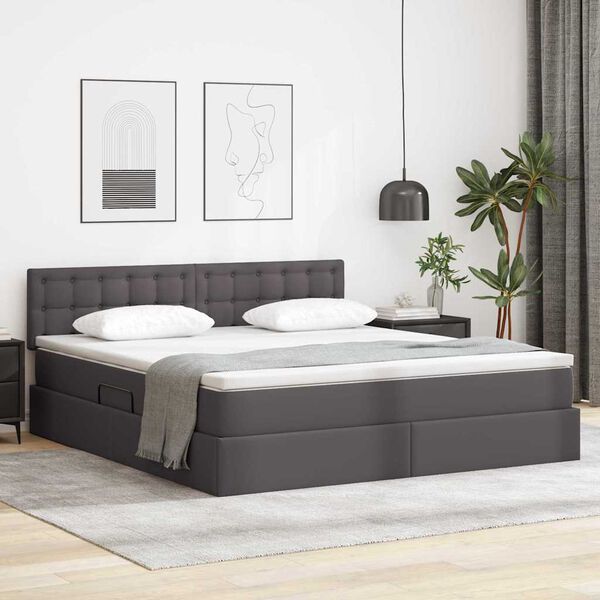 vidaXL Letto con contenitore e LED Grigio 180 x 200 cm Pelle Sintetica