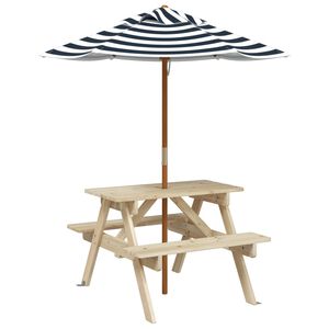 vidaXL Tavolo da Picnic per 4 Bambini con Ombrellone Legno di Abete