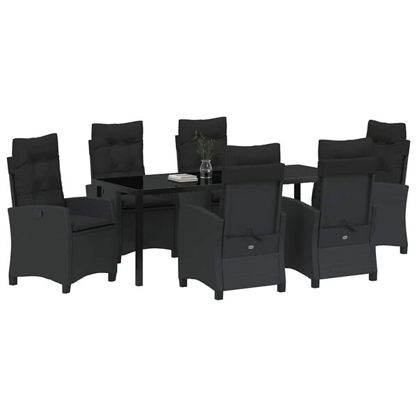 vidaXL Set da Pranzo per Giardino con cuscino 7 pcs Nero polyrattan