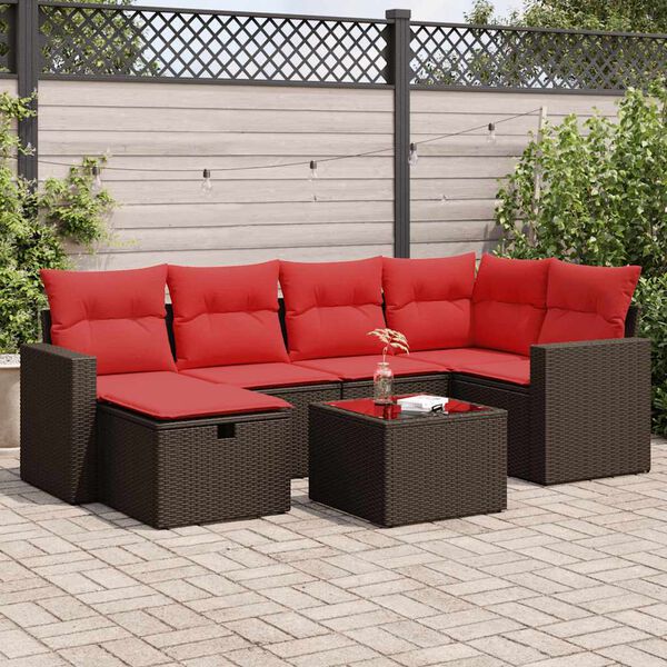 vidaXL Set Divani da Giardino 7 pz con Cuscini Marrone in Polyrattan