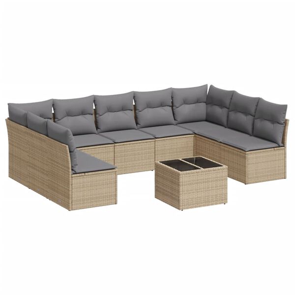 vidaXL Set Divano da Giardino 10 pz con Cuscini Beige in Polyrattan