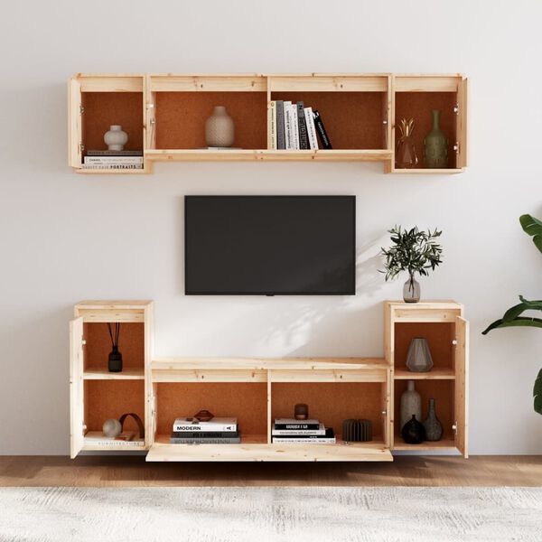 vidaXL Mobili TV 6 pz in Legno Massello di Pino