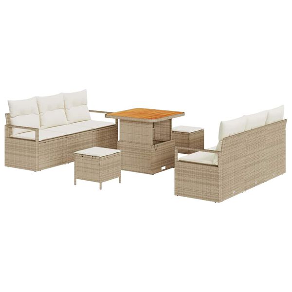 vidaXL Set Divano da Giardino 9 pcs Beige Poly Rattan
