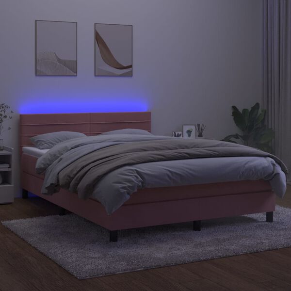 vidaXL Letto a Molle con Materasso e LED Rosa 140x190 cm in Velluto