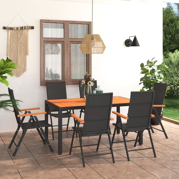 vidaXL Set da Pranzo da Giardino 7 pz Nero e Marrone