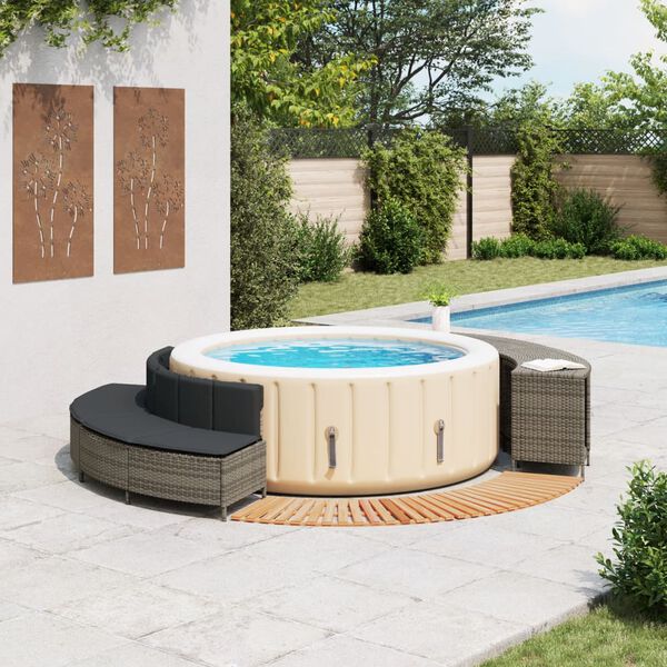 vidaXL Bordo per Spa Grigio in Polyrattan e Legno Massello di Acacia
