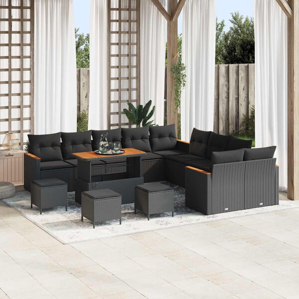 vidaXL Set Divano da Giardino 14 pcs Nero polyrattan