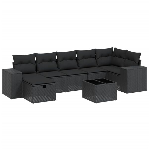 vidaXL Set Divani da Giardino con Cuscini 7pz Nero Polyrattan