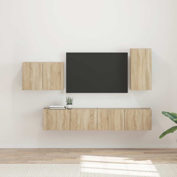 vidaXL Set di Mobiletto da TV a Parete 4 pcs Rovere Sonoma