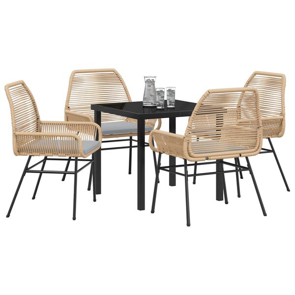 vidaXL Set da Pranzo per Giardino con cuscino 5 pcs Marrone polyrattan
