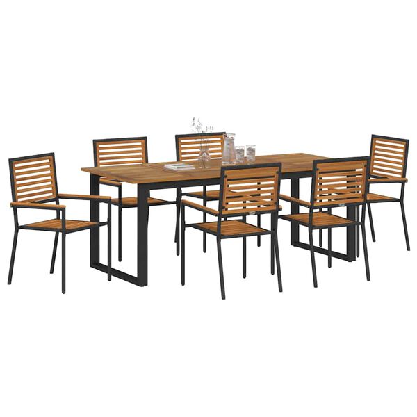 vidaXL Set da Pranzo per Giardino 7 pcs Nero Legno di Acacia Massello