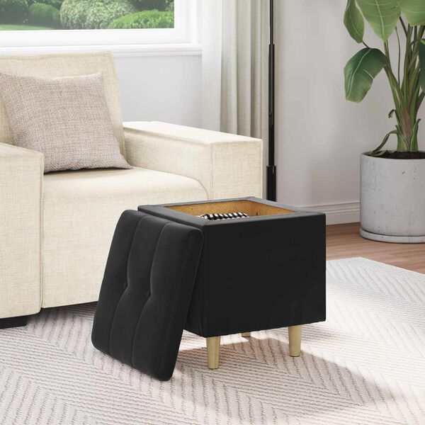 vidaXL Pouf contenitore con cuscino Nero 40 x 40 x 45 cm Velluto