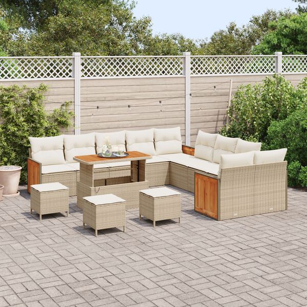 vidaXL Set Divano da Giardino con cuscino 14 pcs Beige e Crema