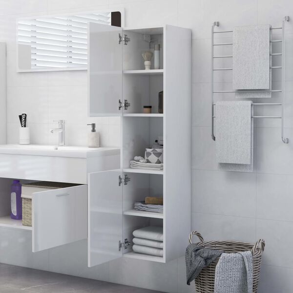 vidaXL Armadietto Bagno Bianco Lucido 30x30x130cm in Legno Multistrato