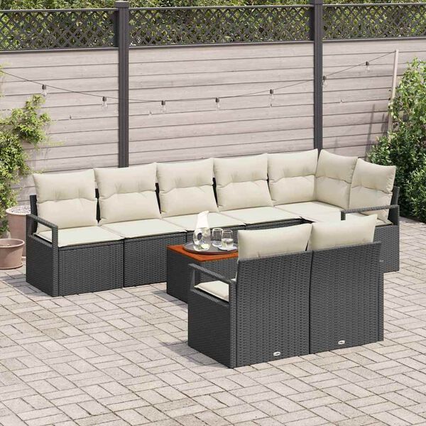 vidaXL Set Divano da Giardino con cuscino 9 pcs Nero polyrattan