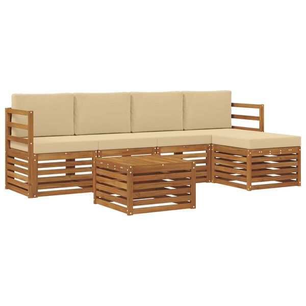 vidaXL Set divani 6 pcs Naturale e Beige Legno di Acacia Massello