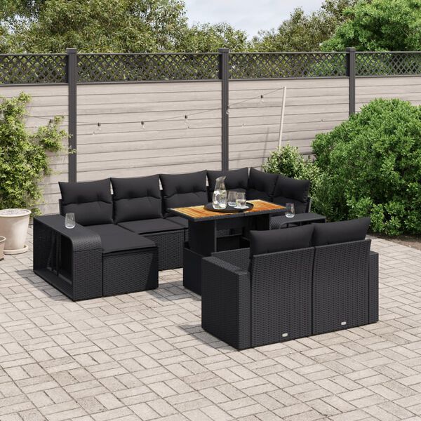 vidaXL Set Divani da Giardino 11 pz con Cuscini in Polyrattan Nero