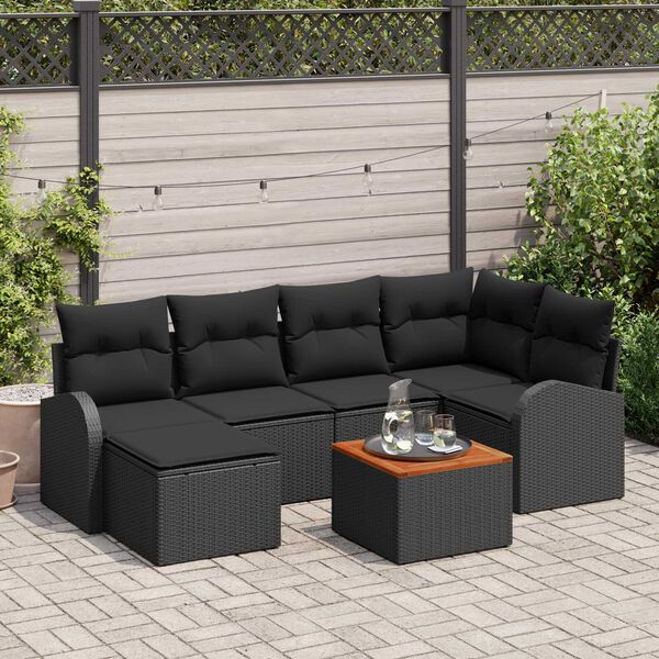 vidaXL Set Divano da Giardino con archiviazione 7 pcs Nero polyrattan