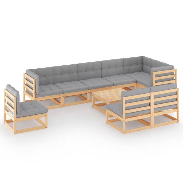 vidaXL Set Salotto Giardino 10pz Cuscini Antracite Legno Massello Pino