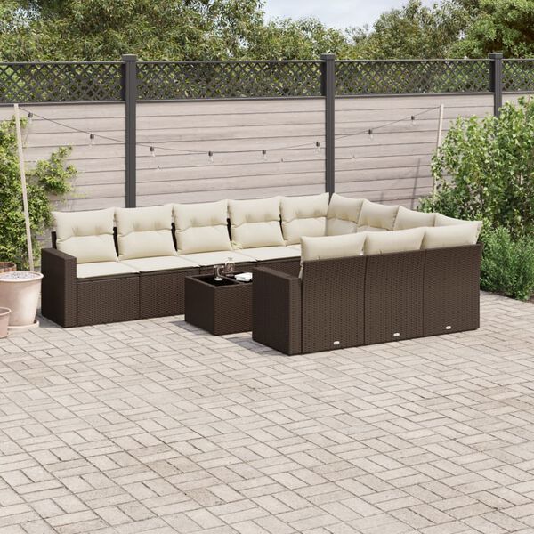 vidaXL Set Divani da Giardino 11 pz con Cuscini Polyrattan Marrone