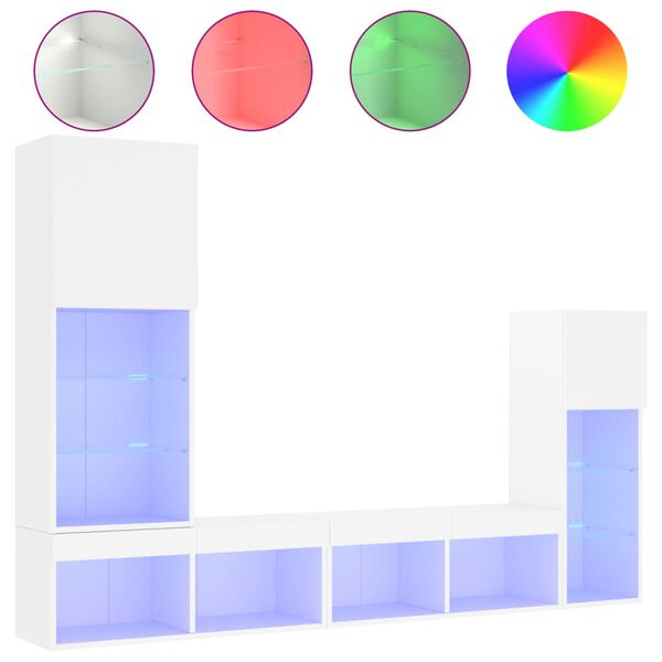 vidaXL Mobili TV a Muro con LED 4pz Bianchi in Legno Multistrato