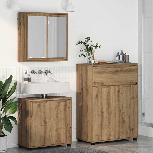 vidaXL Set di mobili per il bagno con ruota 3 pcs Rovere artigianale