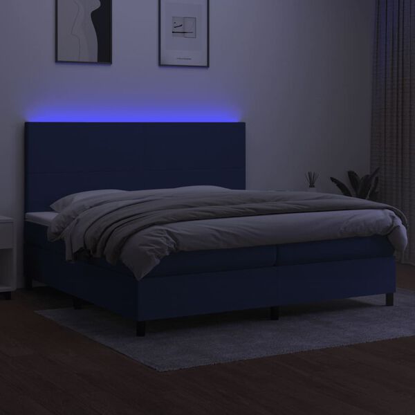 vidaXL Letto a Molle Materasso e LED Blu 200x200cm in Tessuto